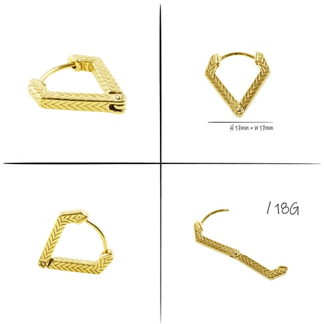 片耳用（1個売り）シンプル トライアングル 三角形 フープピアス ステンレスピアス Surgical Steel 316L  18G メンズ レディース ユニセックス アクセサリー