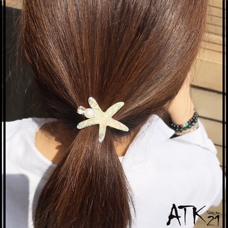 シースター ヒトデ スターフィッシュ 夏アクセ 涼しげ ヘアフック ヘアカフス ポニーフック ヘアクリップ レディース ヘアアクセサリー：HF190302