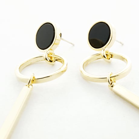 Blackサークル オープンサークル バー アシンメトリー ピアス シンプル レディース アクセサリー：PA170202