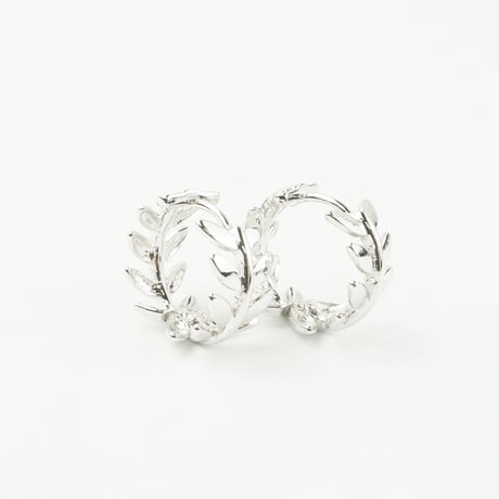両耳用（2個セット／Lサイズ）リーフモチーフ フープピアス リングピアス 18G シルバー ブラック シンプル 上品  メンズ レディース ユニセックス アクセサリー：HPB170701(L)