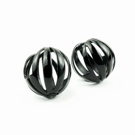 両耳用（2個セット）透かし ストライプ ボール フープピアス 18G シルバー ブラック シンプル 上品 リッチ レディース アクセサリー:HPB170502