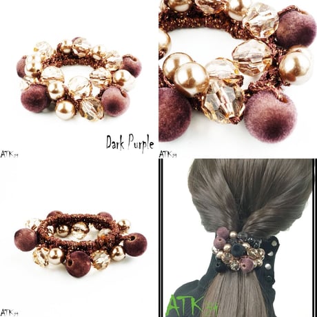 Winter カラーパール ベロアボール ヘアゴム シュシュ じゃらじゃらゴム かわいい おしゃれ 人気 レディース ヘアアクセサリー：HC170901