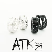 両耳用（2個セット）グレカ模様 シンプル フープピアス 18G シルバー ブラック メンズ レディース ユニセックス アクセサリー：HPB170703(L)