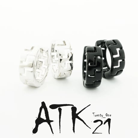 両耳用（2個セット）グレカ模様 シンプル フープピアス 18G シルバー ブラック メンズ レディース ユニセックス アクセサリー：HPB170703(S)
