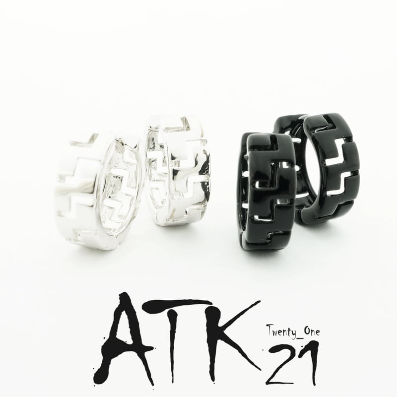 両耳用（2個セット）グレカ模様 シンプル フープピアス 18G シルバー