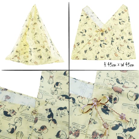 猫 ねこモチーフ あずま袋 手ぬぐい 手作り ハンドメイド エコバック お弁当袋 ちょこっとお出かけ ご近所コーデ 浴衣 レディース おしゃれ 雑貨：AB200710