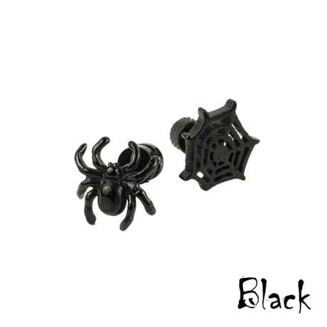 両耳用（2点セット）蜘蛛 蜘蛛の巣 16G ステンレスピアス Surgical Steel 316L 軟骨 ボディピアス メンズ レディース ユニセックス アクセサリー：MPS180104