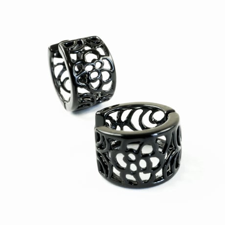 両耳用（2個セット）透かし ブラック フープ リング ピアス シンプル メンズ レディース アクセサリー ：MPB160502