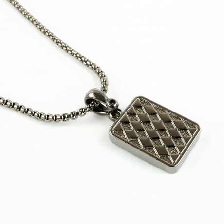 スクエア マーブル ブラック ハーリキンチェック リバーシブル 2way シンプル ネックレス メンズ レディース ユニセックス アクセサリー：MNB160802
