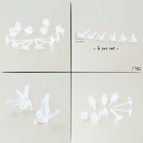 (6点セット）ラビットモチーフ プレイボーイ PLAY BOY シークレットピアス 透明ピアス 18G ゴムキャッチ アクリル メンズ レディース ユニセックス アクセサリー：SP190105