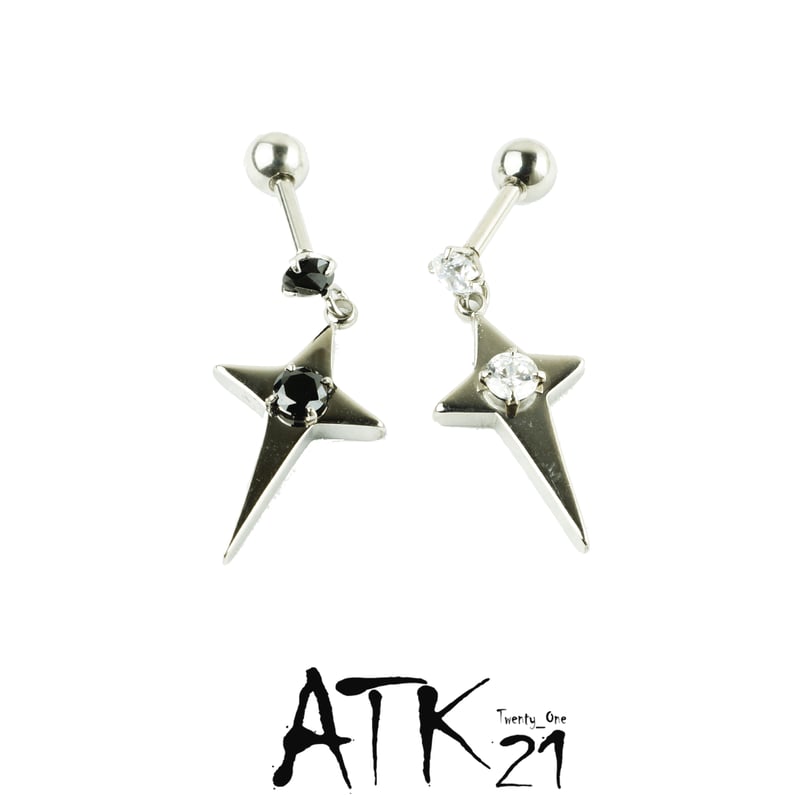 両耳用（2点セット）スター クロス キュービックジルコニア 16G