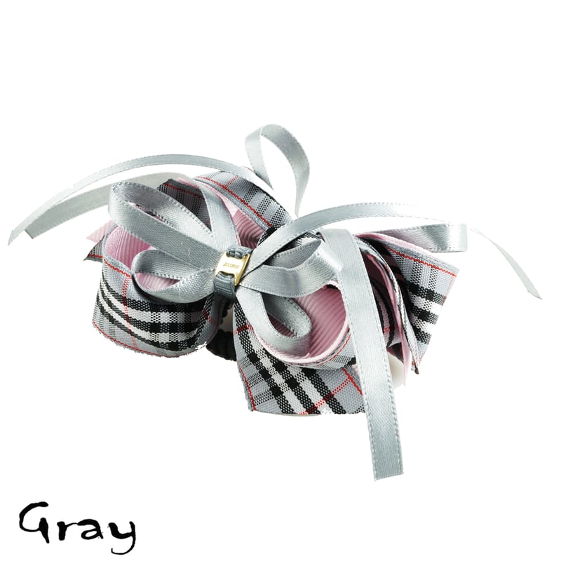 2点セット） チェック柄 リボン ヘアゴム ツインテール キッズ