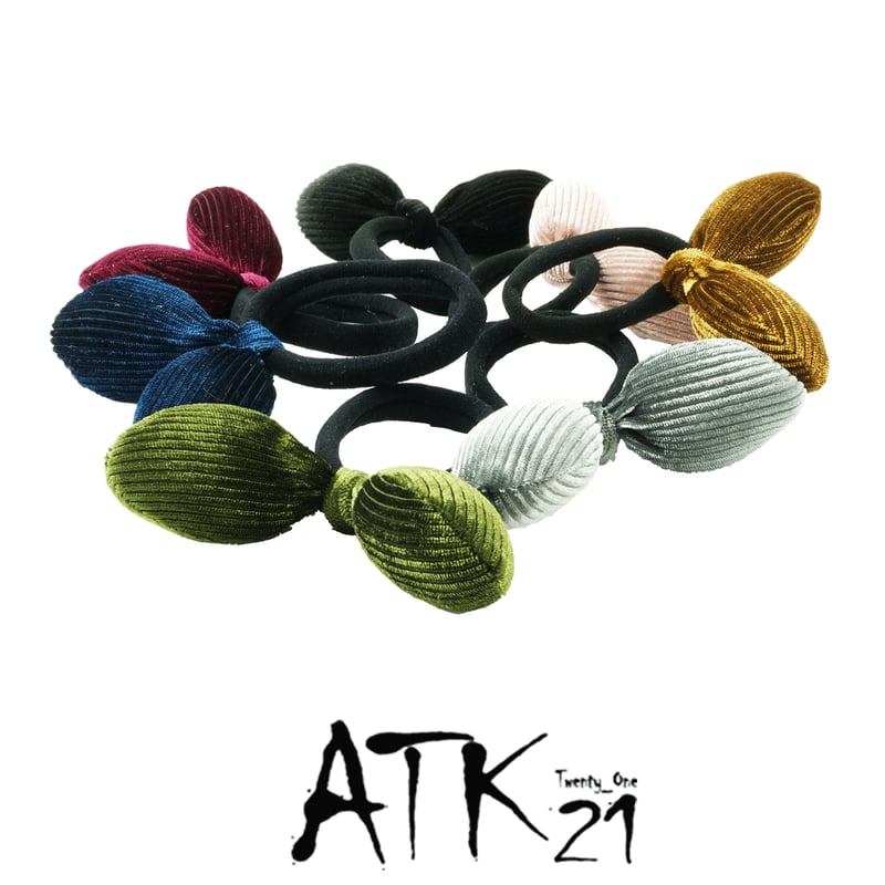 コーデュロイ素材 うさ耳 リボン ヘアポニー カジュアル ヘアゴム 髪