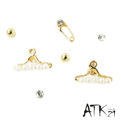 (6点セット）ハンガー 安全ピン パール ビジュー シルバーボール ユニーク スタッド ピアス かわいい ピアス メンズ レディース ユニセックス アクセサリー：PSS181001