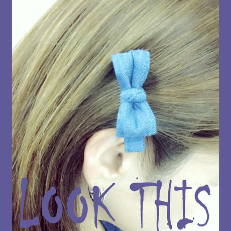 デニム リボン ガーリー フォーククリップ 前髪 ヘアクリップ ヘアアクセサリー レディース 大人可愛い：HD160502