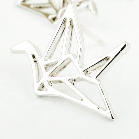 折り鶴 透かし ピアス 和装 シンプル Silverpost925 シルバー ゴールド アクセサリー メンズ レディース ユニセックス：PS160605
