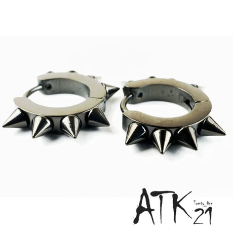 両耳用（2個セット） ブラックスパイク トゲトゲ フープ リング ピアス メンズ レディース ステンレス アクセサリー:MP160204