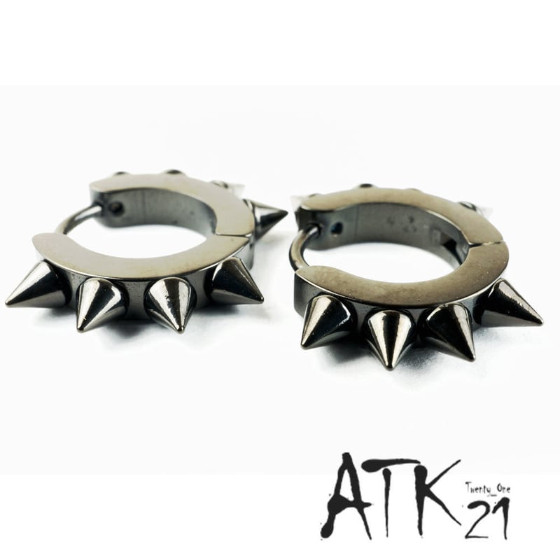 両耳用（2個セット） ブラックスパイク トゲトゲ フープ リング ピアス