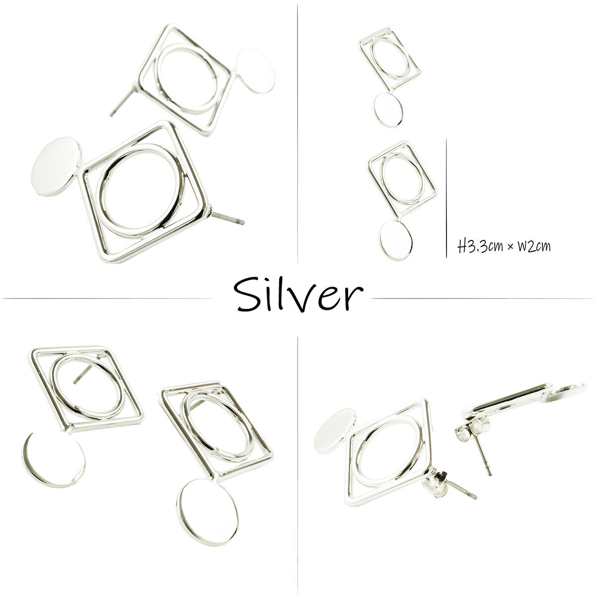 スクエア サークル 個性的 ピアス シンプル スタッドピアス 大人アクセ