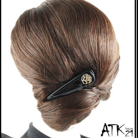 ローズモチーフ オープントライアングル ブラック ヘアクリップ ダッカールクリップ 髪留め レディース きれい目 ヘアアクセサリー