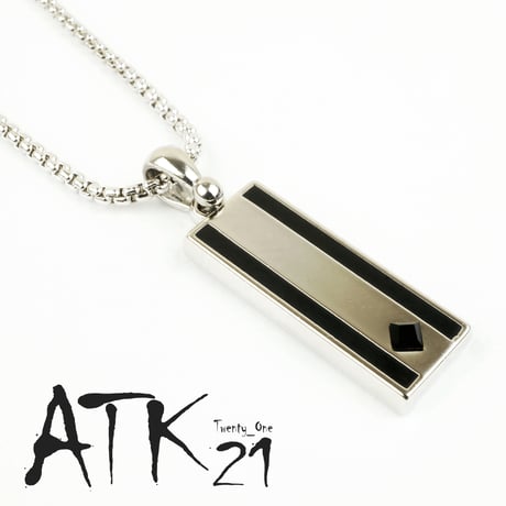 シンプル クール ブラックライン ワンポイント ひし形ストーン プレートネックレス タングステン メンズ レディース ユニセックス ステンレス アクセサリー：MN130305