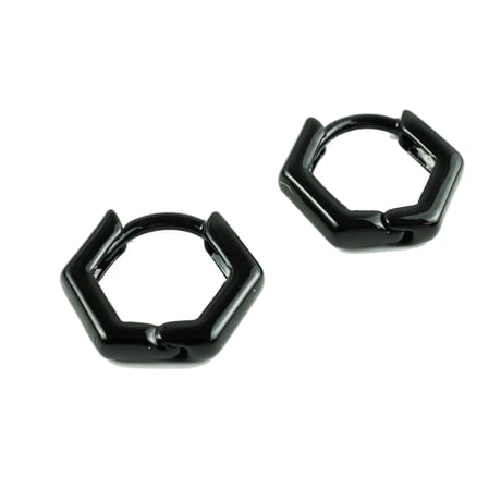 両耳用（2点セット）シンプル 5角形 フープピアス リングピアス ブラック シルバー 18G  メンズ レディース ユニセックス アクセサリー：PHB180702 S