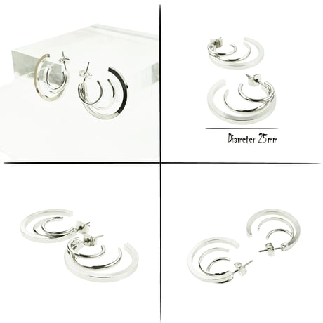 （2点セット）3連 フープピアス サークル スタッドピアス おしゃれ 大人アクセ レディース アクセサリー ：PSM190730