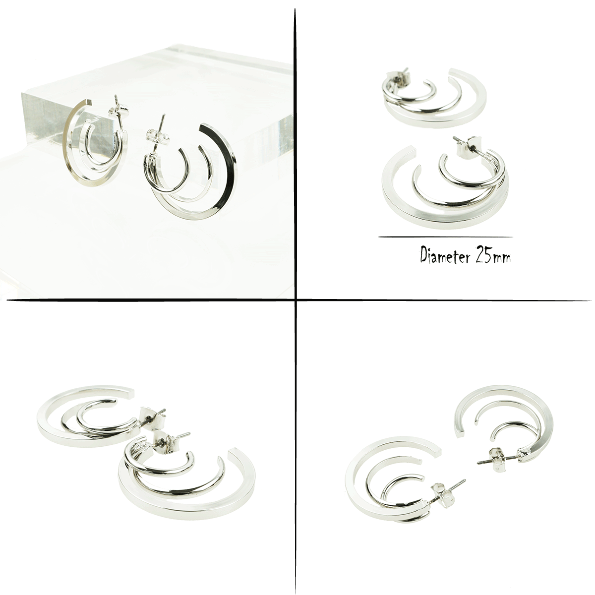 2点セット）3連 フープピアス サークル スタッドピアス おしゃれ 大人