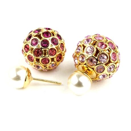パール カラー ビジュー ボール バックキャッチ ピアス 2way ゴージャス ゴールド レディース アクセサリー