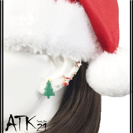 (5点セット）クリスマス Xmas ツリー トナカイ 柊 パヴェボール スター ゴールド ビジュー ピアス スタッドピアス  レディース  ユニセックス アクセサリー：PKS181201/2