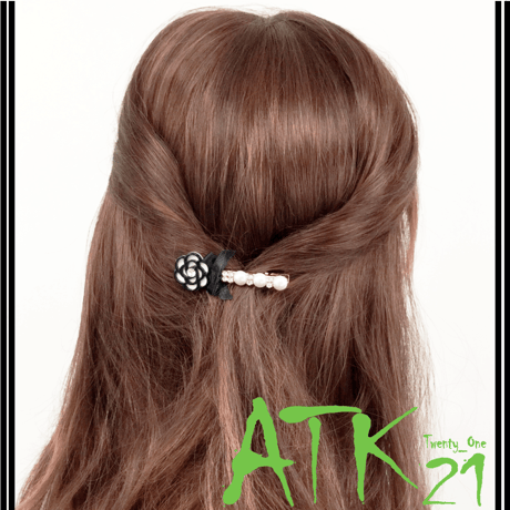 カメリア リボン パール ストーン ヘアピン ヘアクリップ ダッカール くちばしクリップ 簡単ヘアアレンジ レディース ヘアアクセサリー：HD170701