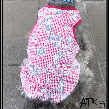 ギンガムチェック 透かしフラワー レース ペットドックウェア 愛犬 犬用服 犬用ウェア 涼しい 夏ウェアDog Ware お散歩グッズ：DW190501