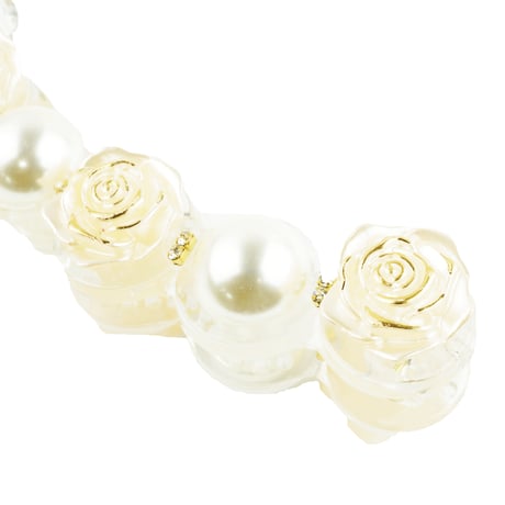 ローズ 薔薇 パール 涼しげ 爽やか バナナクリップ エレガント 大人アクセ 髪留め しっかり留まる レディース 簡単ヘアアレンジ ヘアアクセサリー：BNN180601