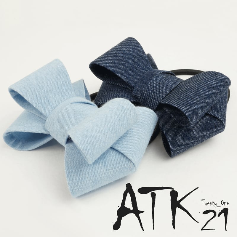 デニム ガーリー リボン ヘアゴム ヘアポニー ヘアアレンジ ヘア