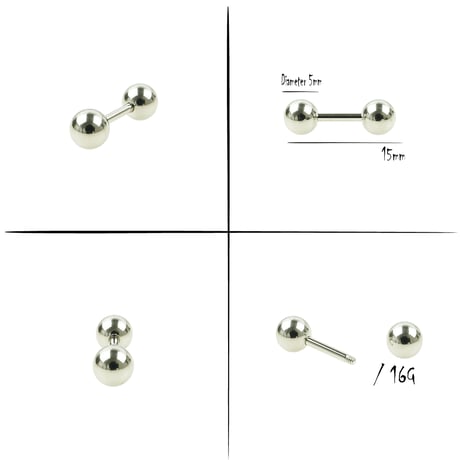 片耳用（1個売り）シンプル ボール バーベルピアス ボディピアス イヤーロブ ヘリックス トラガス 16G ステンレス メンズ レディース ユニセックス アクセサリー：MPS190710