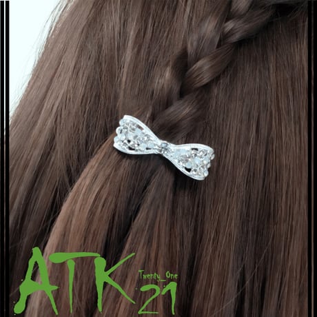 透かし リボン パヴェ ラインストーン ヘアクリップ ダッカールクリップ 髪留め 髪飾り レディース ヘアアクセサリー：HD170302