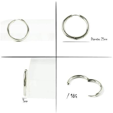 片耳用（1個売り）Silver リングピアス フープピアス  18G ステンレスピアス Surgical Steel 316L メンズ レディース ユニセックス アクセサリー：MPS191201