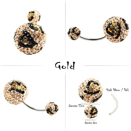 （1個売り）へそピアス 16G パヴェ バナナバーベル ヒョウ柄 ボディピアス スワロフスキー サージカルステンレス316L アクセサリー