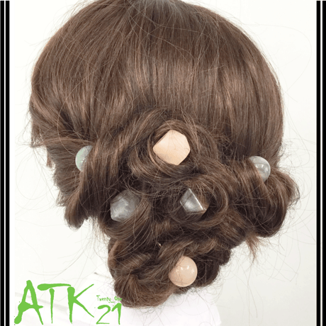 ヘアバトン マーブルカラー 6角形キューブ  さすだけ簡単ヘアアクセ ヘアアレンジ  ハーフアップ アップヘア レディース ヘアアクセサリー：HBN170902