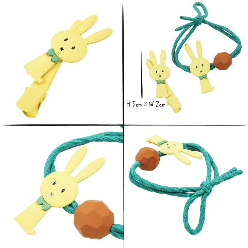 2点セット) ラビット うさぎ ヘアゴム ヘアクリップ 髪留め キッズ