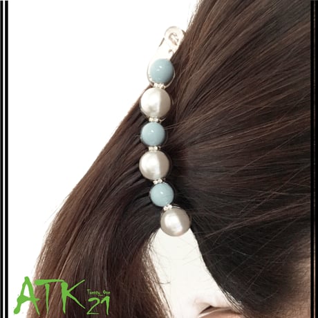 ターコイズ パール シンプル 大人アクセ バナナクリップ 髪留め しっかり留まる レディース 簡単ヘアアレンジ ヘアアクセサリー：BNN180702