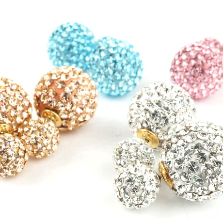 パヴェボールバックキャッチピアス/キラキラカラーボールピアス/スワロフスキーボールピアス