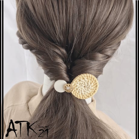 ラタン素材 サークル ウッドビーズ ヘアクリップ 髪留め 前髪 サイド留め 簡単ヘアアレンジ 大人カジュアル レディース ヘアアクセサリー:HD190301