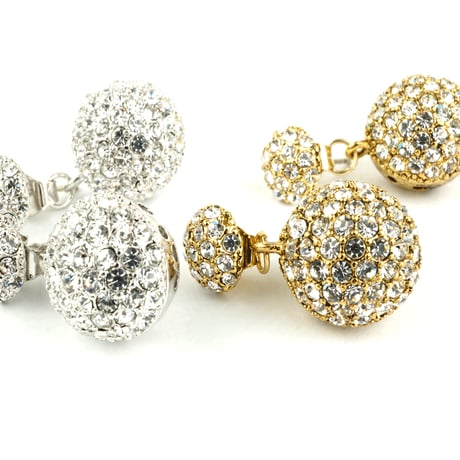 パヴェ ボール バックキャッチ ピアス 2way ゴージャス キュービックジルコニア シルバー ゴールド レディース アクセサリー