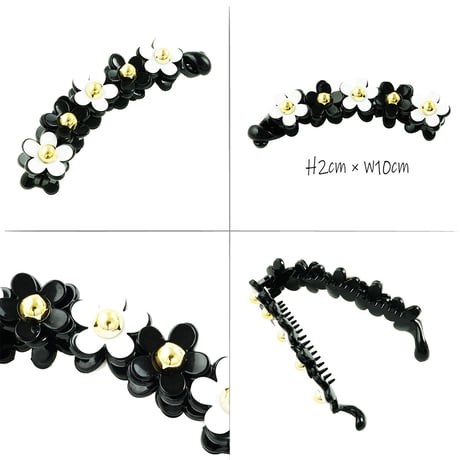 お花 フラワー モノトーン バナナクリップ ヘアクリップ レディース 簡単ヘアアレンジ ヘアアクセサリー