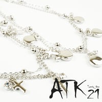 クロス サークル ストーン ボールチェーン ２ライン アンクレット ２連 チェーン おしゃれ レディース アクセサリー：AB160502