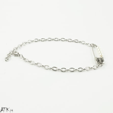 サージカルステンレス316L ステンレス アンクレット 安全ピン パール メンズ レディース ユニセックス アクセサリー：ASC170801
