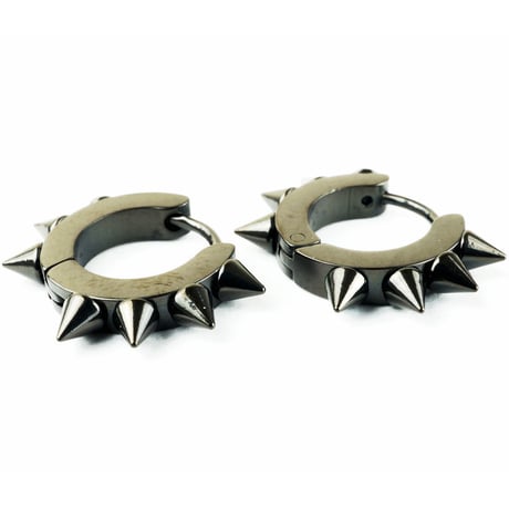 両耳用（2個セット） ブラックスパイク トゲトゲ フープ リング ピアス メンズ レディース ステンレス アクセサリー:MP160204