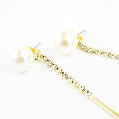 パール ライトストーン バー スタッドピアス バックキャッチピアス レディース アクセサリー：PPL160801