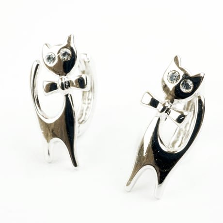 両耳用（2個セット） ねこモチーフ フープピアス  キュービックジルコニア シルバー フープ リング ピアス シンプル メンズ レディース おしゃれ アクセサリー：MPB160518